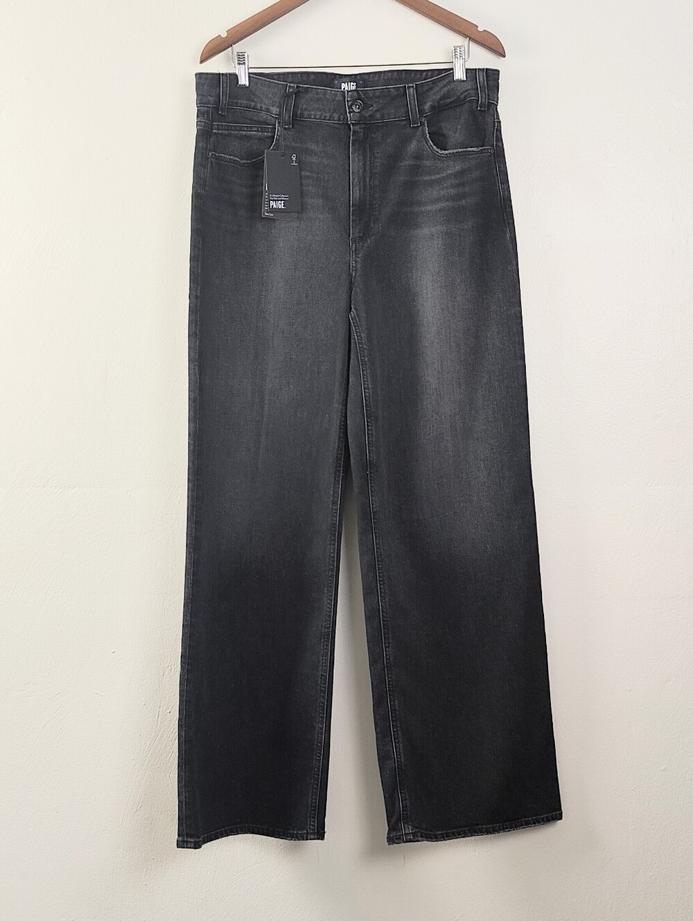 NEW! PAIGE Sasha High Rise Wide Leg Black Jeans Size 32 Distressed Straight